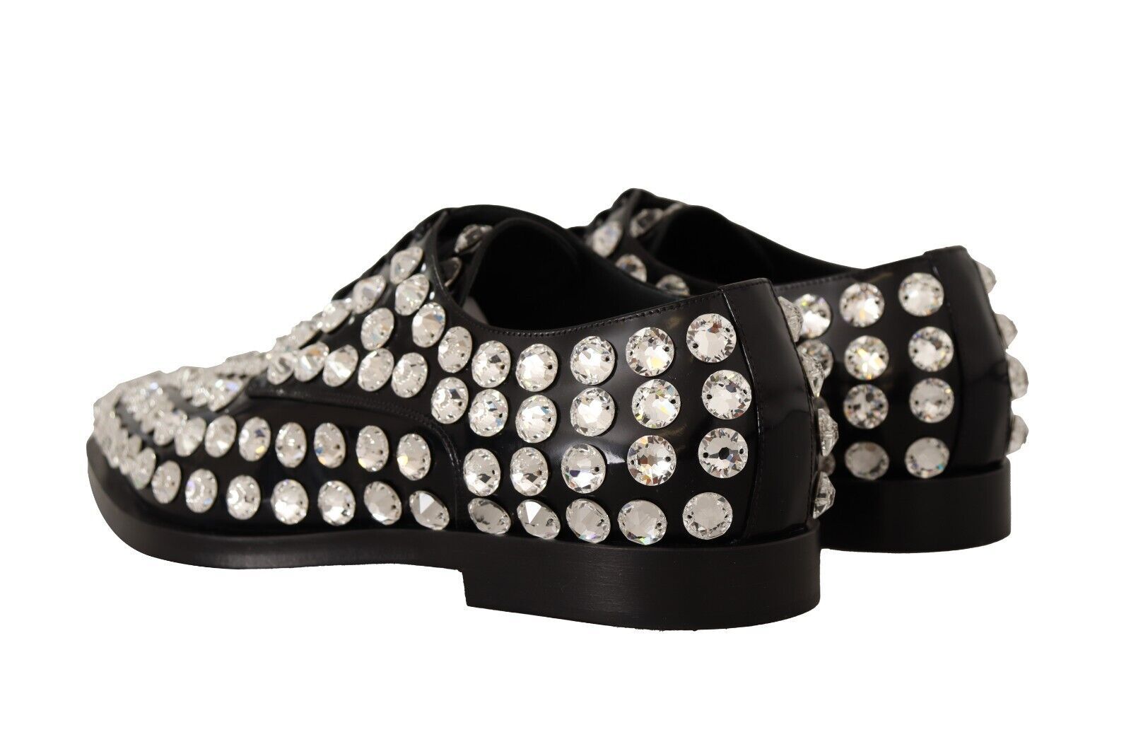 Chaussures habillées à lacets en cuir noir et cristaux Dolce &amp; Gabbana