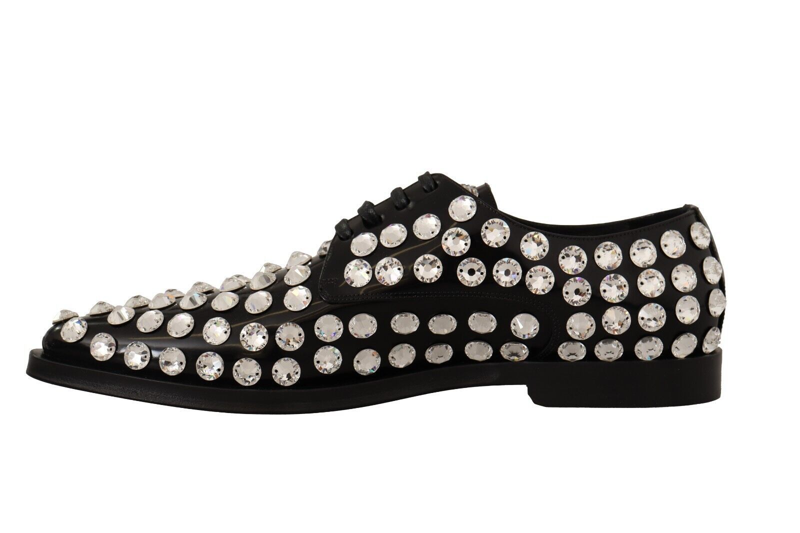 Chaussures habillées à lacets en cuir noir et cristaux Dolce &amp; Gabbana