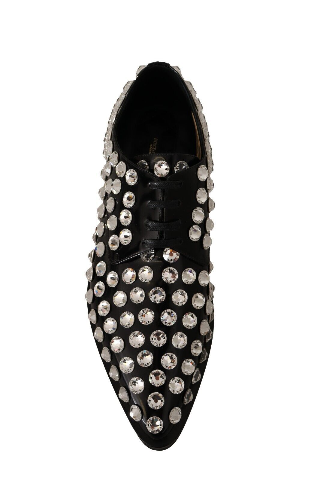 Chaussures habillées à lacets en cuir noir et cristaux Dolce &amp; Gabbana