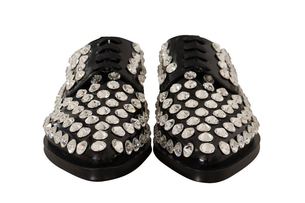 Chaussures habillées à lacets en cuir noir et cristaux Dolce &amp; Gabbana