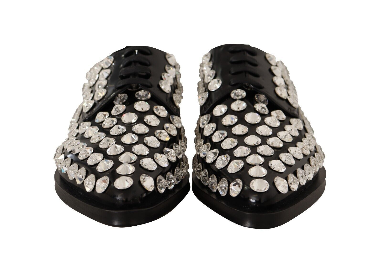 Chaussures habillées à lacets en cuir noir et cristaux Dolce &amp; Gabbana