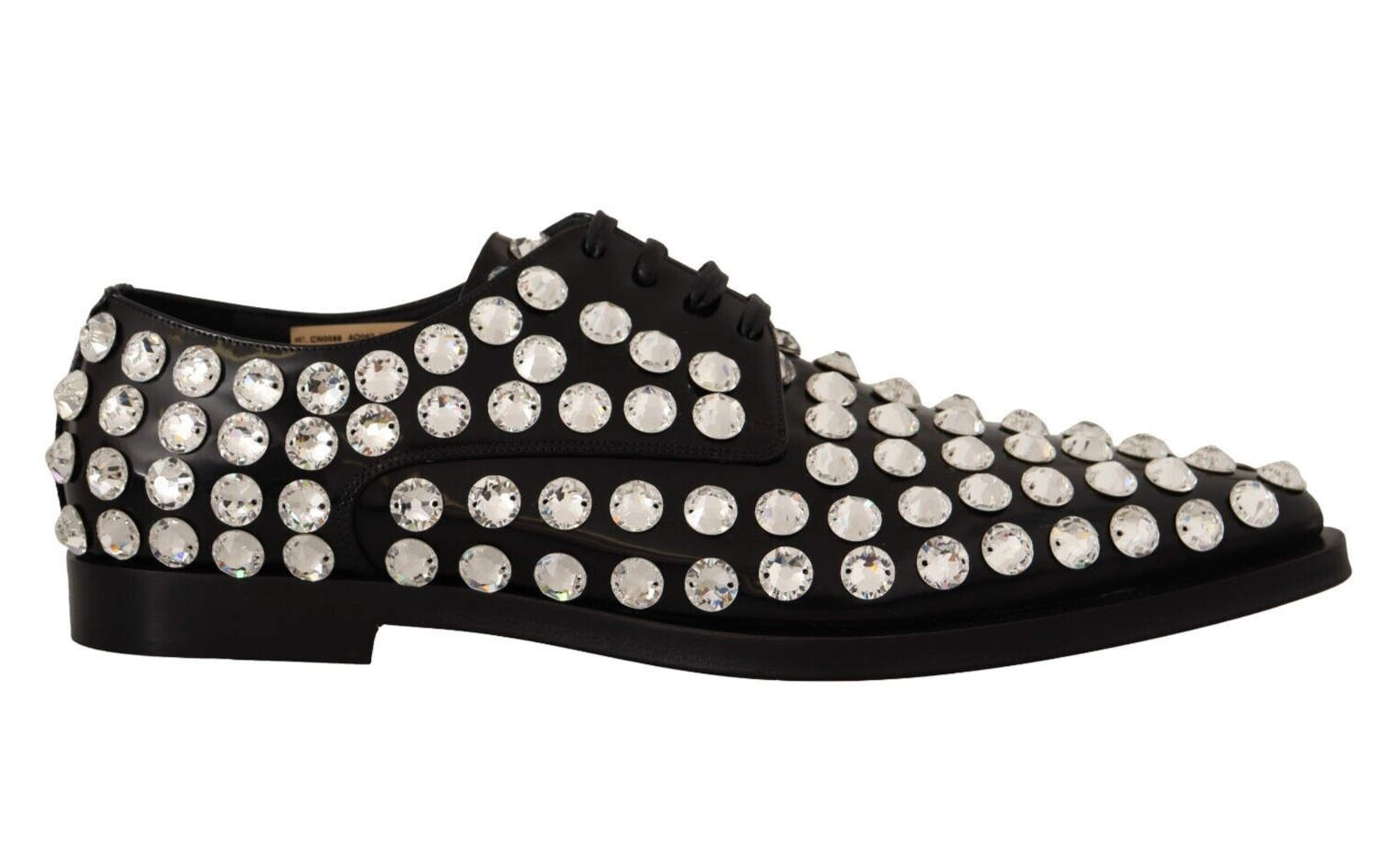 Chaussures habillées à lacets en cuir noir et cristaux Dolce &amp; Gabbana