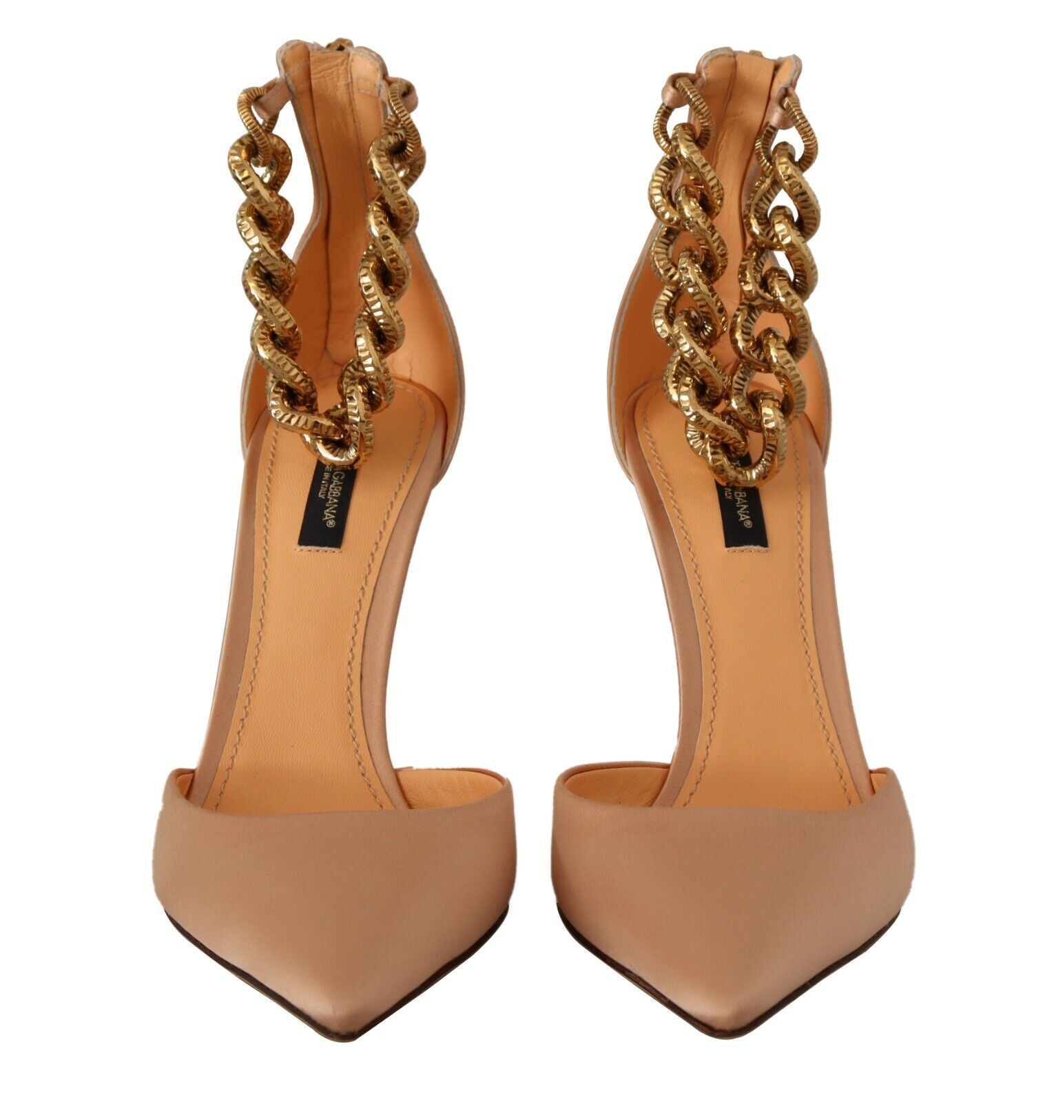 Escarpins à talons hauts Dolce &amp; Gabbana beiges avec bride à la cheville et chaîne