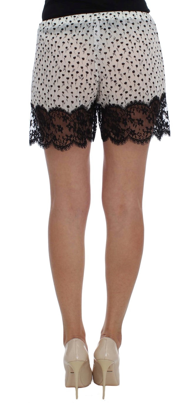 Short de nuit en soie et dentelle florale Dolce &amp; Gabbana blanc et noir 