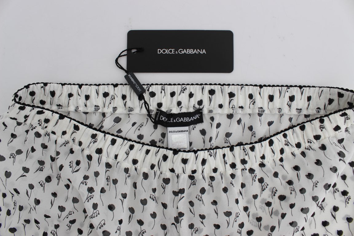 Short de nuit en soie et dentelle florale Dolce &amp; Gabbana blanc et noir 