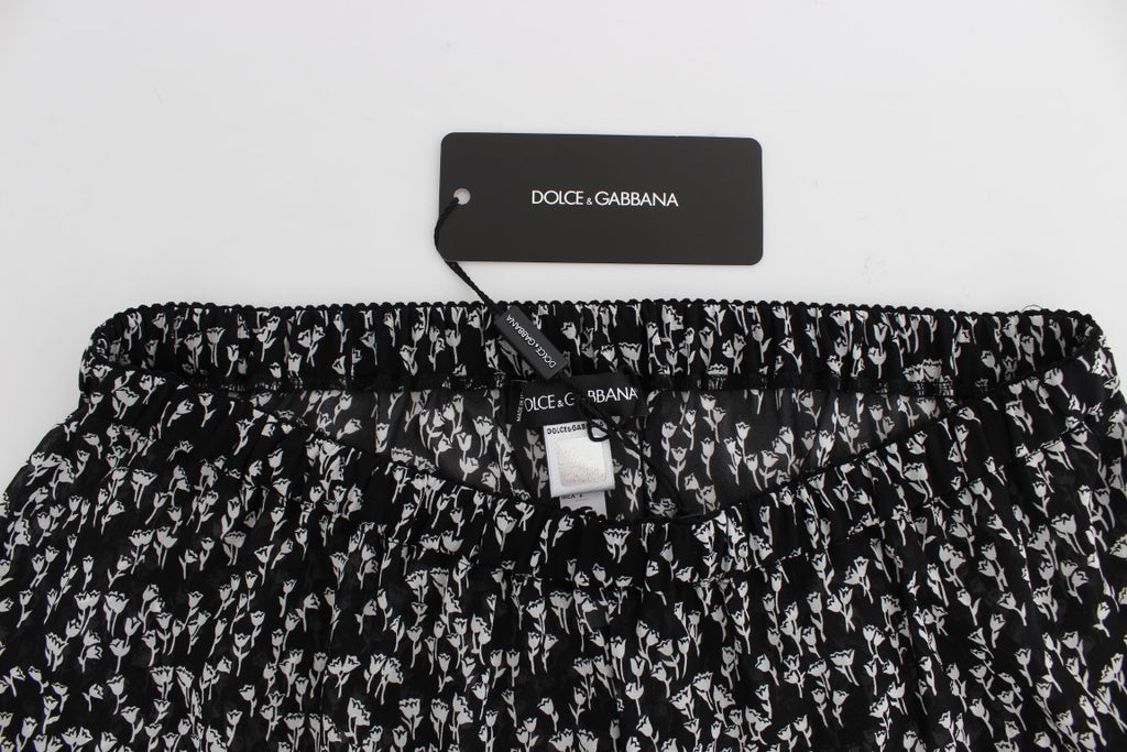 Short de nuit en soie et dentelle florale noire et blanche Dolce &amp; Gabbana 