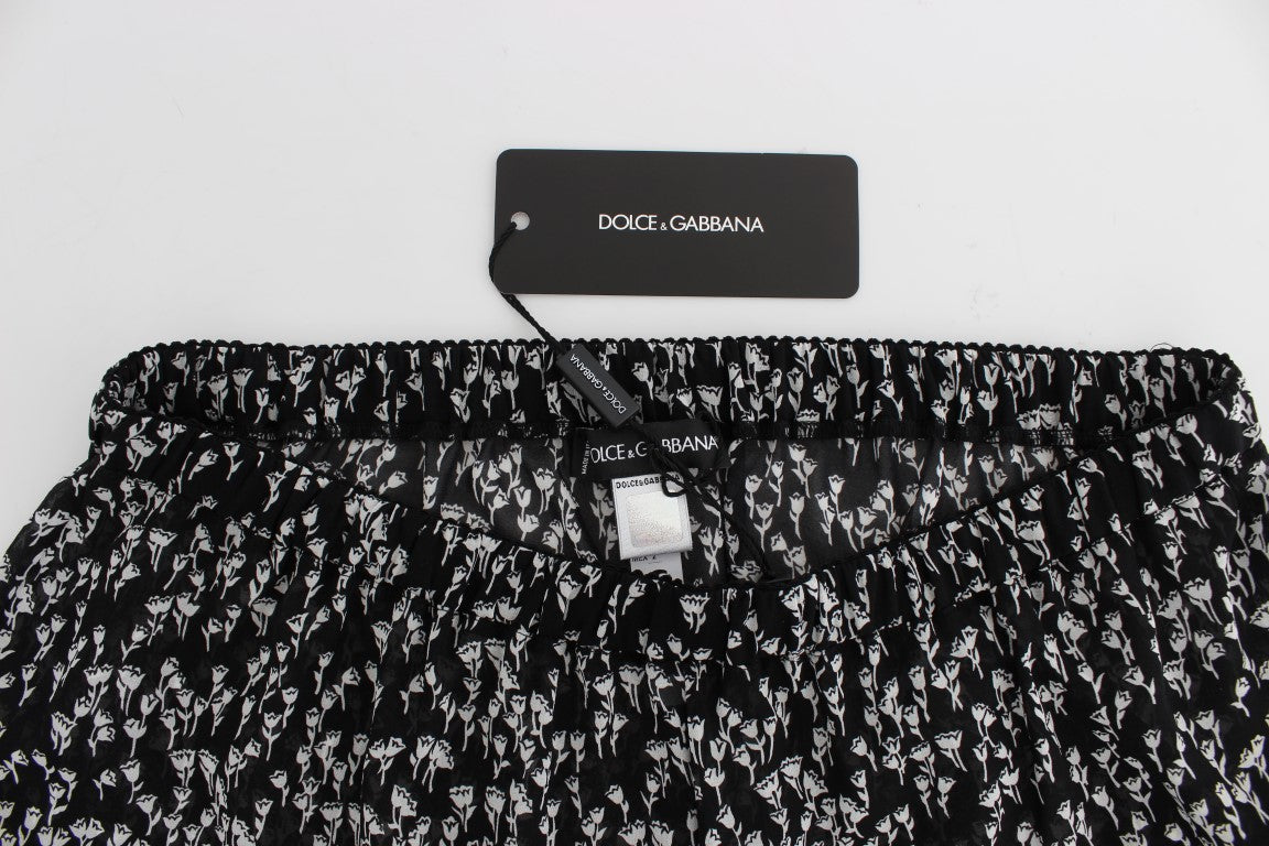 Short de nuit en soie et dentelle florale noire et blanche Dolce &amp; Gabbana 