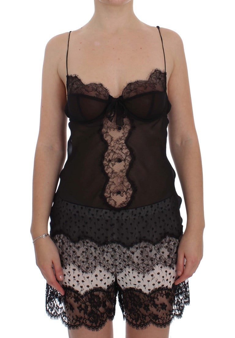Dolce &amp; Gabbana Haut de lingerie babydoll en dentelle de soie noire