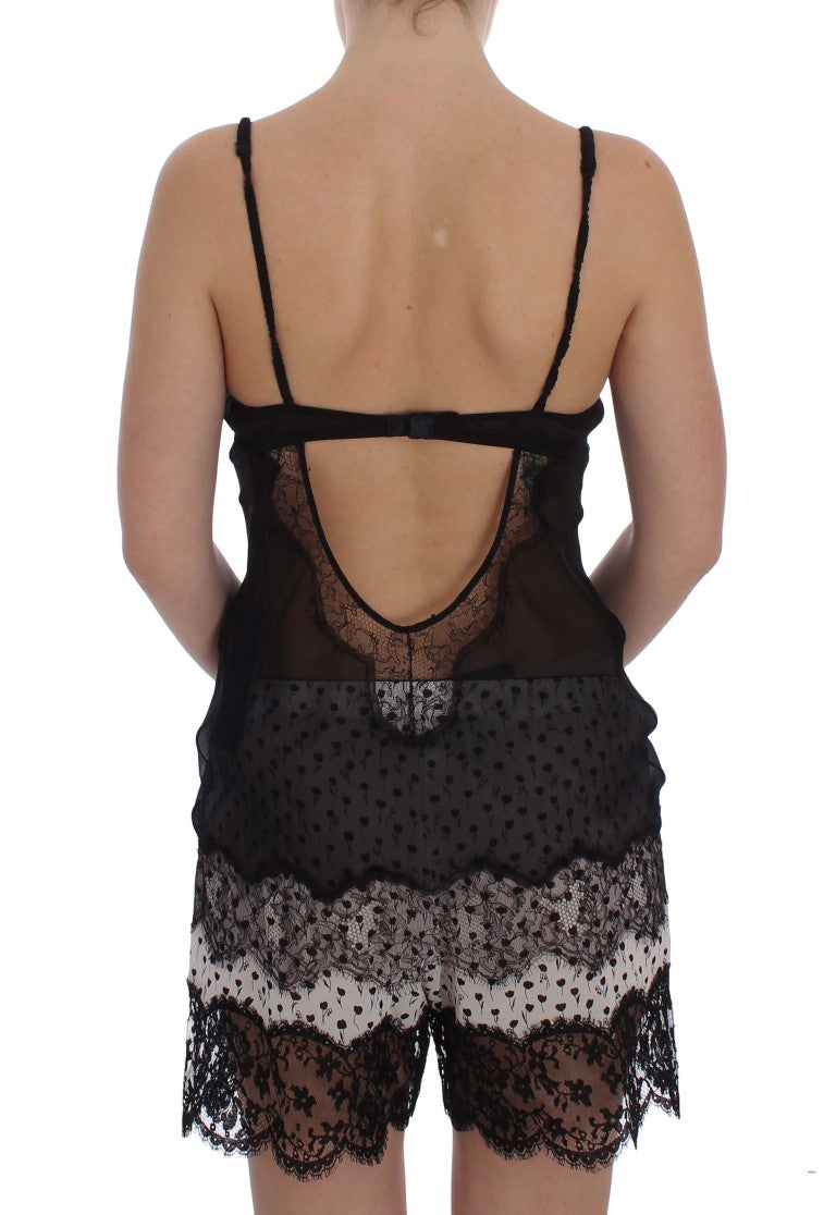 Dolce &amp; Gabbana Haut de lingerie babydoll en dentelle de soie noire