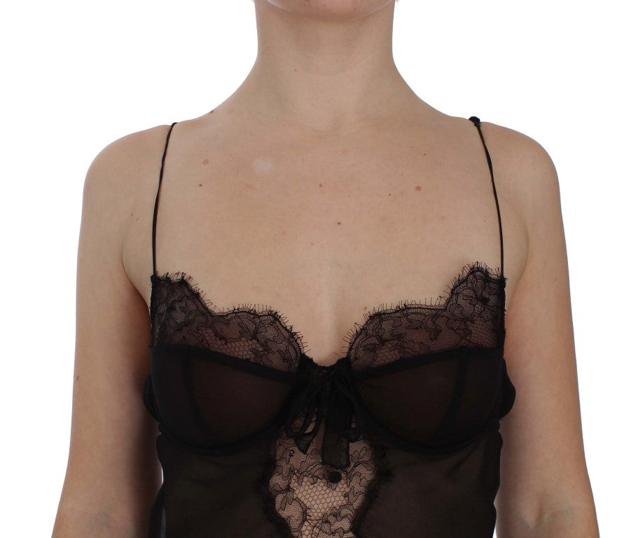 Dolce &amp; Gabbana Haut de lingerie babydoll en dentelle de soie noire