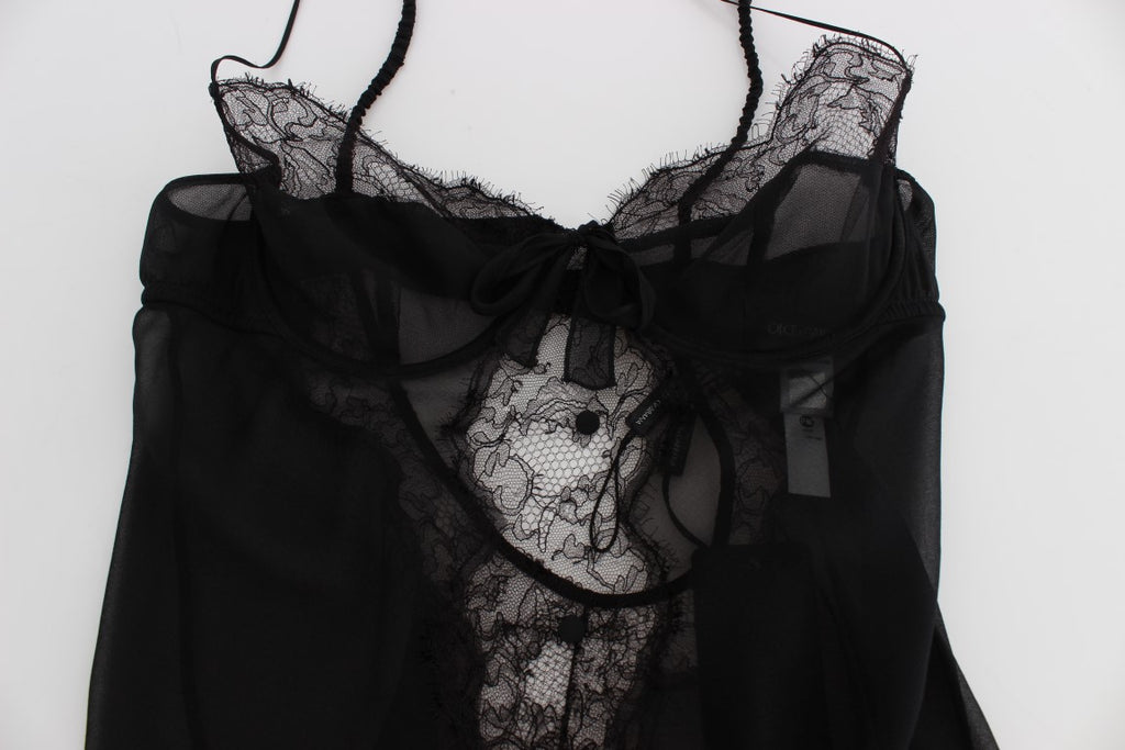 Dolce &amp; Gabbana Haut de lingerie babydoll en dentelle de soie noire
