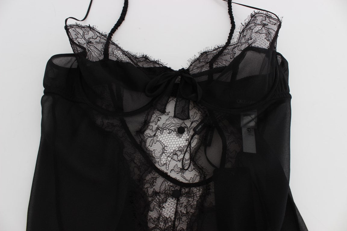 Dolce &amp; Gabbana Haut de lingerie babydoll en dentelle de soie noire