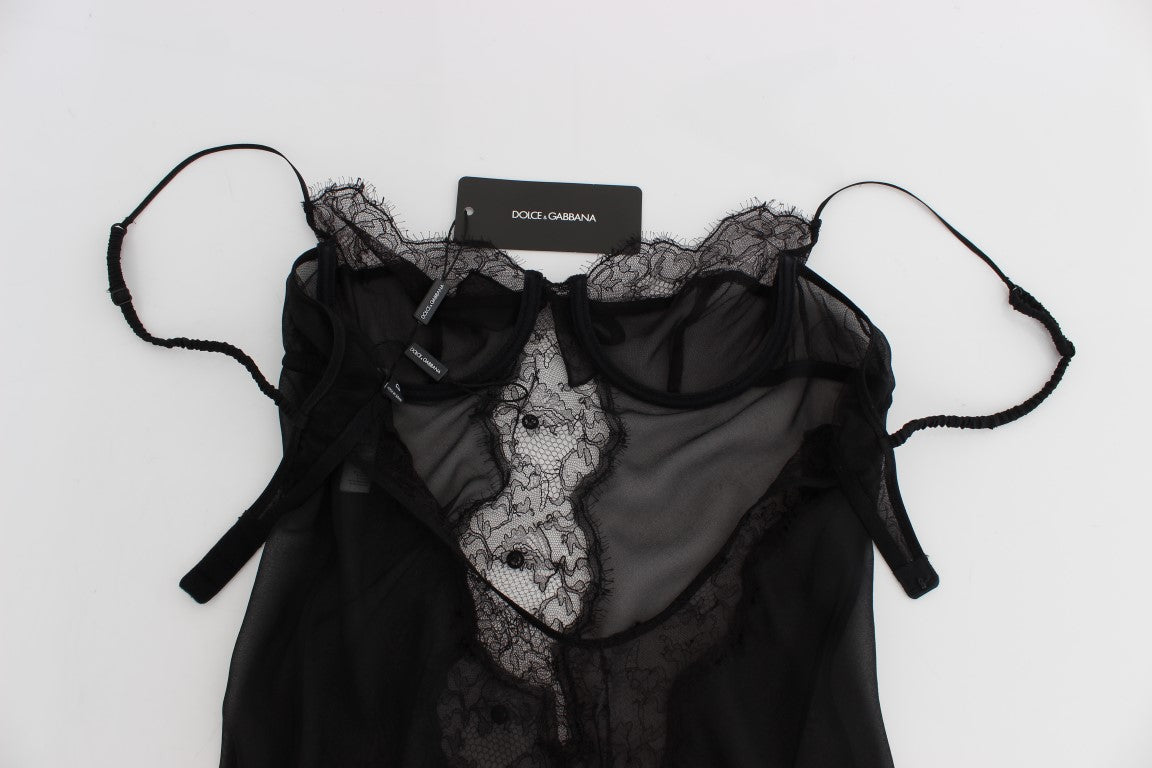 Dolce &amp; Gabbana Haut de lingerie babydoll en dentelle de soie noire