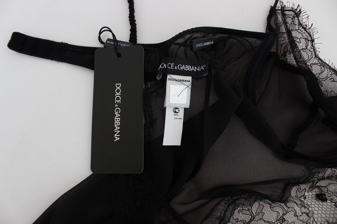 Dolce &amp; Gabbana Haut de lingerie babydoll en dentelle de soie noire