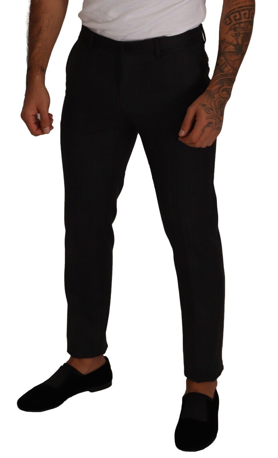 Pantalon habillé en laine à carreaux gris Dolce &amp; Gabbana