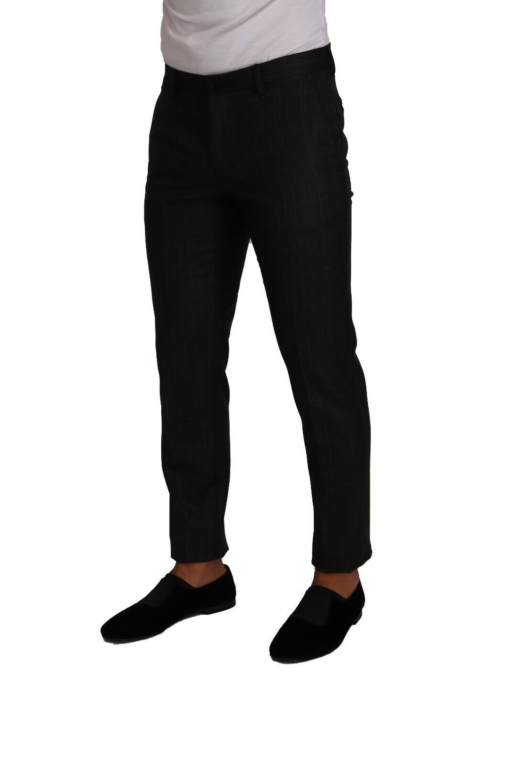 Pantalon habillé en laine à carreaux gris Dolce &amp; Gabbana