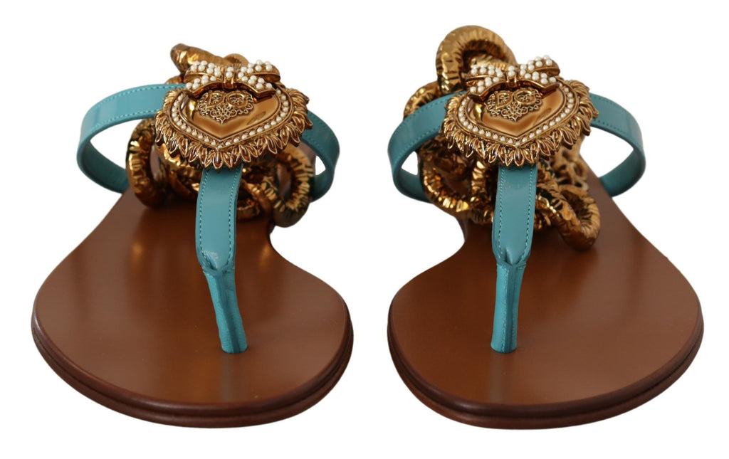 Sandales plates Dolce &amp; Gabbana en cuir bleu Devotion