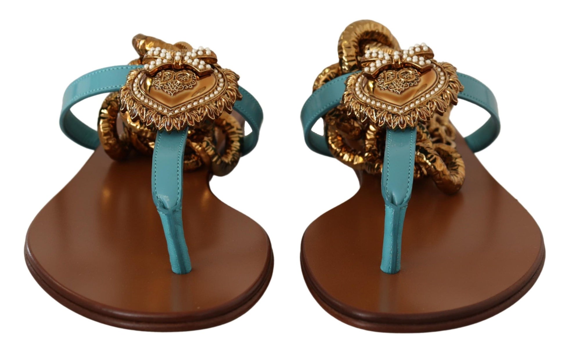 Sandales plates Dolce &amp; Gabbana en cuir bleu Devotion