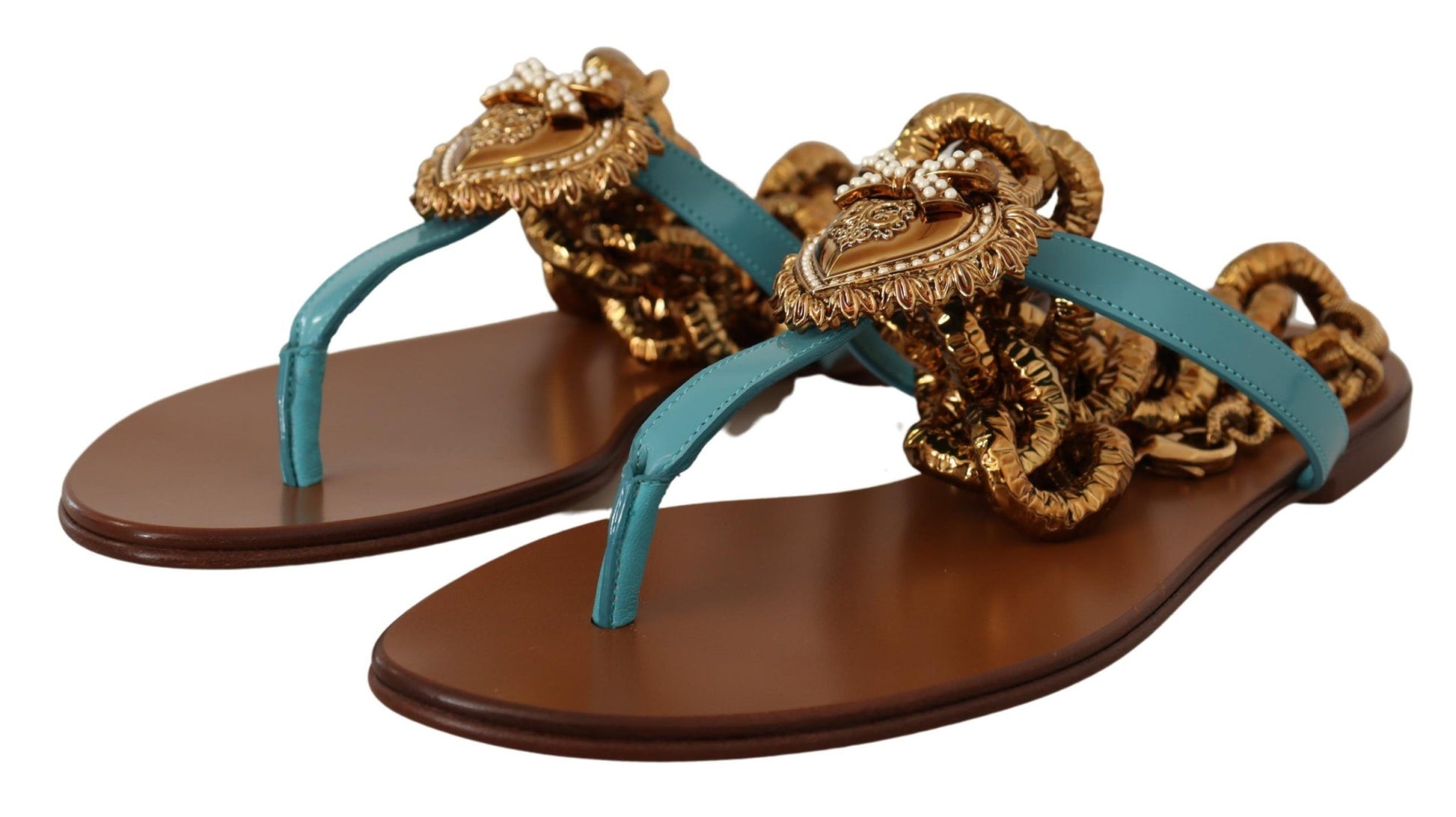 Sandales plates Dolce &amp; Gabbana en cuir bleu Devotion