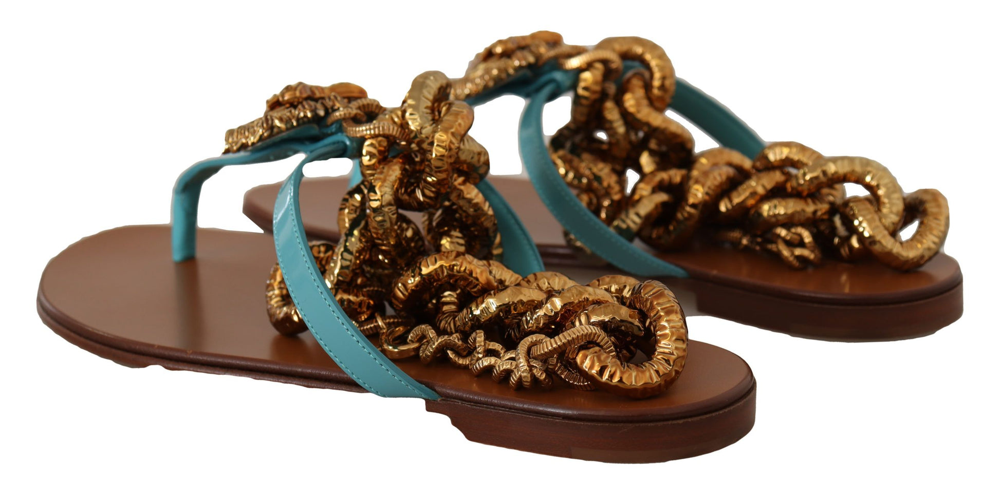 Sandales plates Dolce &amp; Gabbana en cuir bleu Devotion