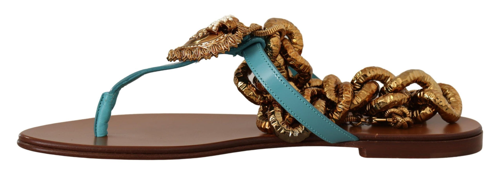 Sandales plates Dolce &amp; Gabbana en cuir bleu Devotion