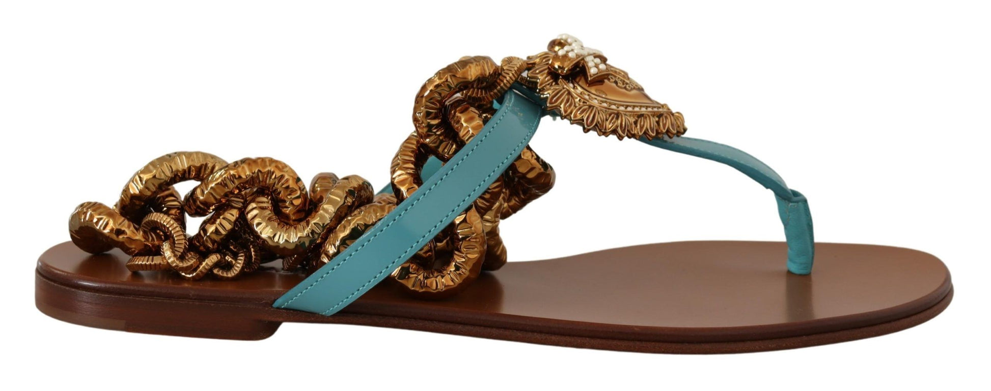 Sandales plates Dolce &amp; Gabbana en cuir bleu Devotion