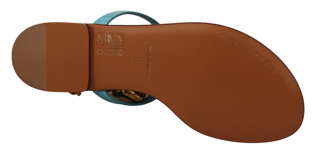 Sandales plates Dolce &amp; Gabbana en cuir bleu Devotion