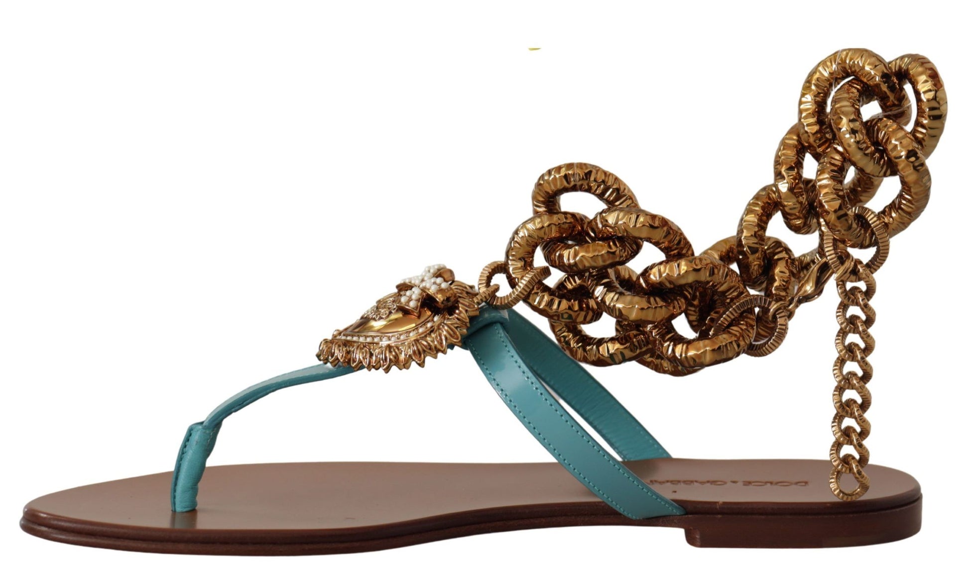 Sandales plates Dolce &amp; Gabbana en cuir bleu Devotion