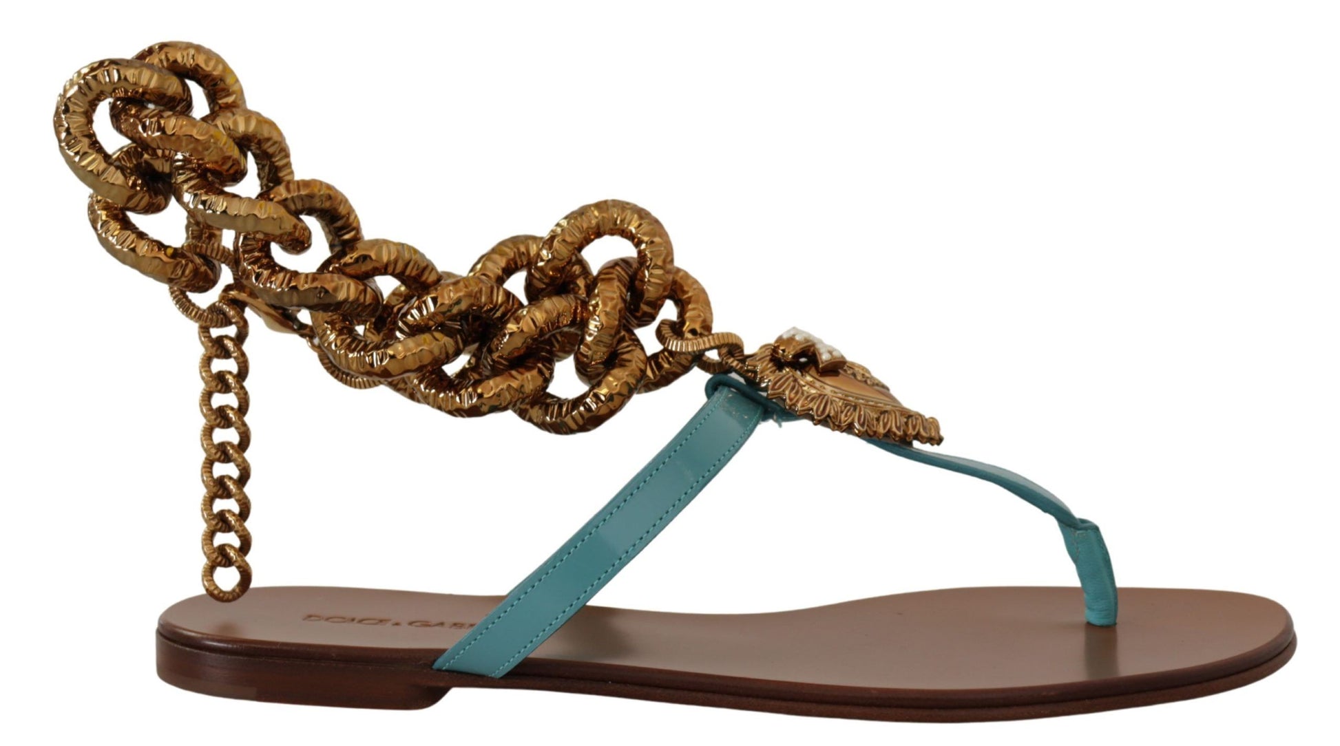 Sandales plates Dolce &amp; Gabbana en cuir bleu Devotion
