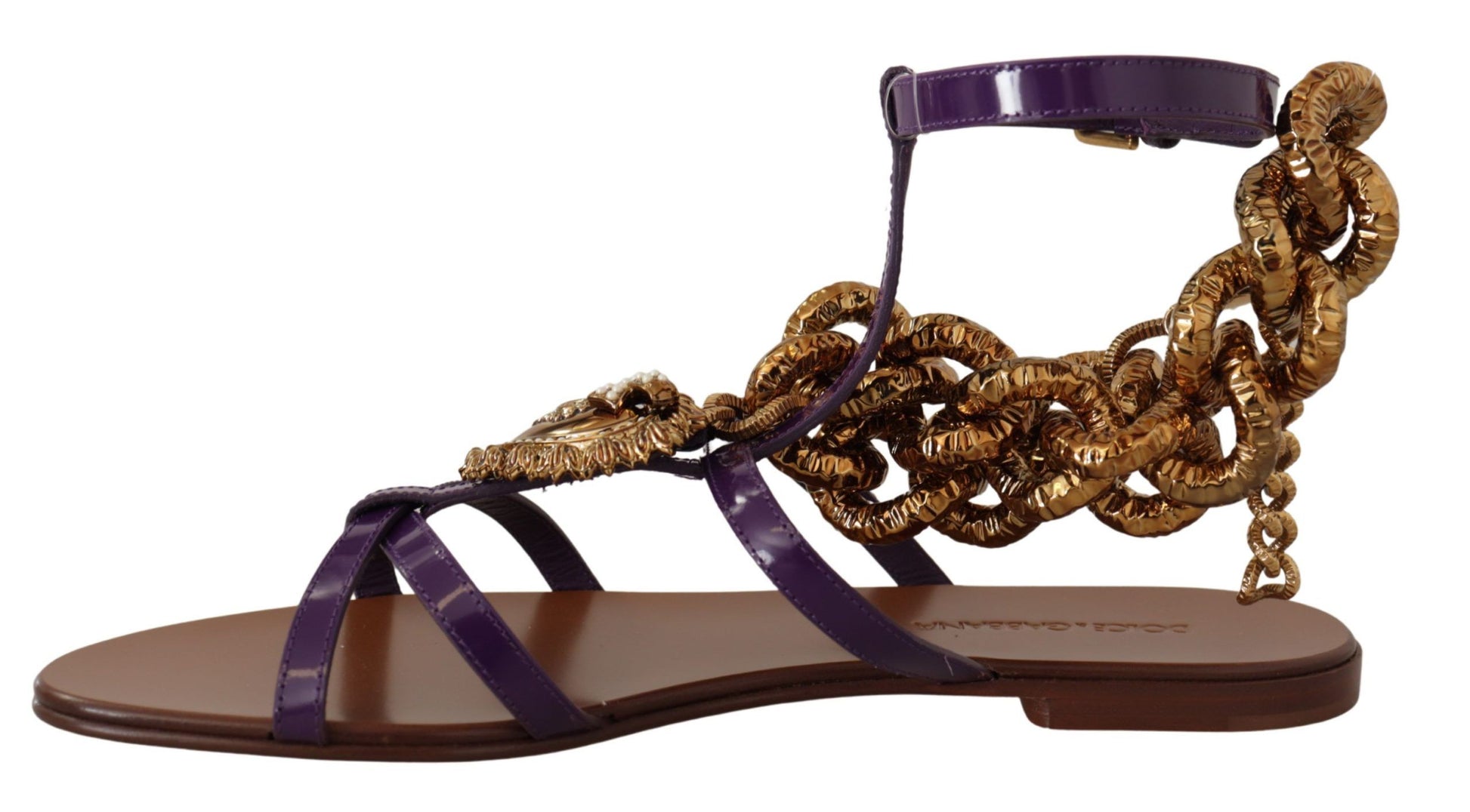Sandales plates Dolce &amp; Gabbana en cuir violet Devotion