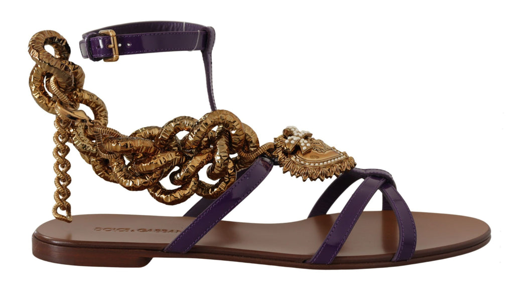 Sandales plates Dolce &amp; Gabbana en cuir violet Devotion