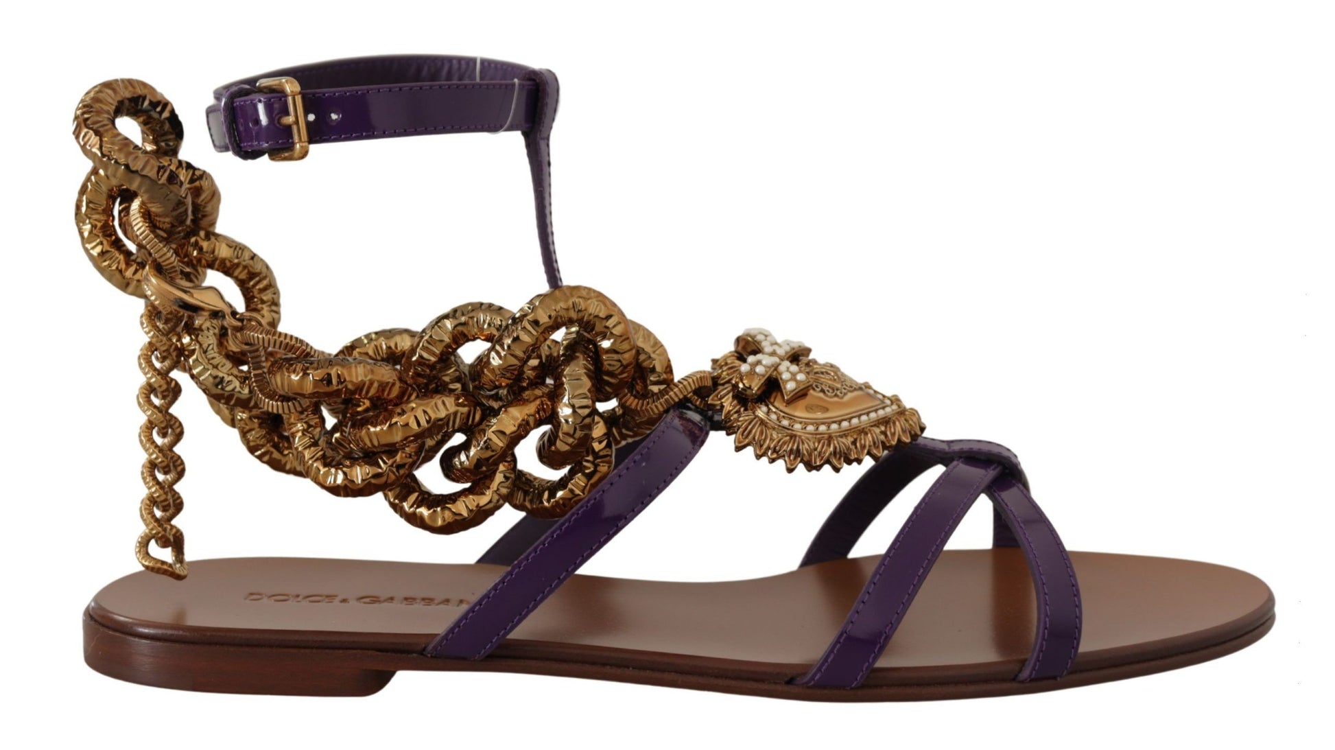 Sandales plates Dolce &amp; Gabbana en cuir violet Devotion