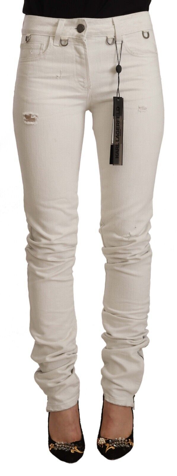 Jean slim en denim de coton blanc taille moyenne Karl Lagerfeld