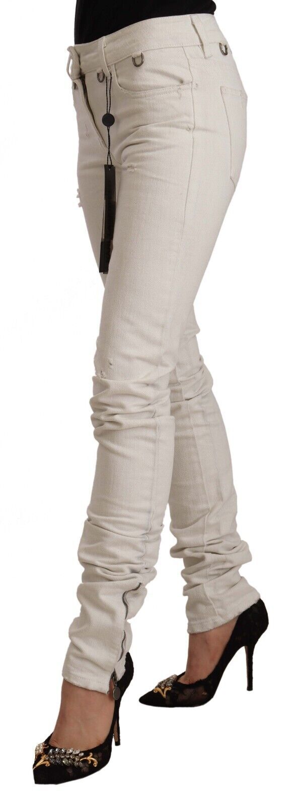 Jean slim en denim de coton blanc taille moyenne Karl Lagerfeld