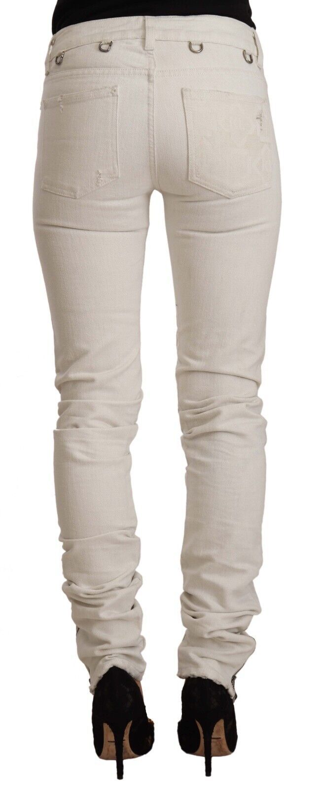 Jean slim en denim de coton blanc taille moyenne Karl Lagerfeld