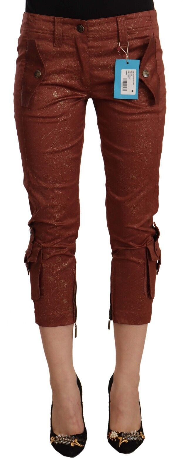 Pantalon capri court taille moyenne en coton lurex marron Just Cavalli