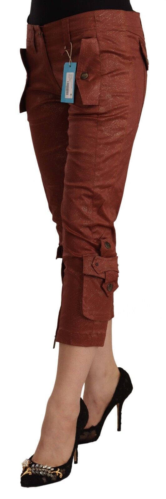 Pantalon capri court taille moyenne en coton lurex marron Just Cavalli