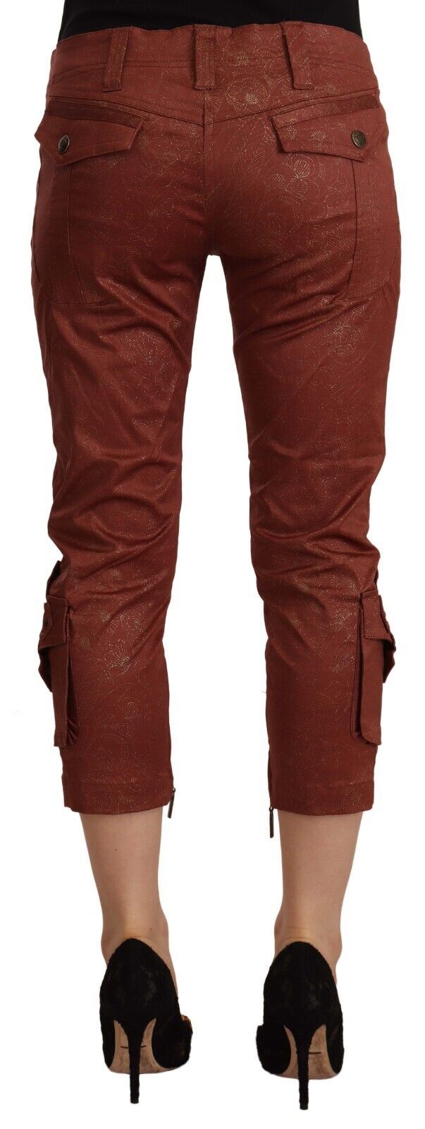 Pantalon capri court taille moyenne en coton lurex marron Just Cavalli