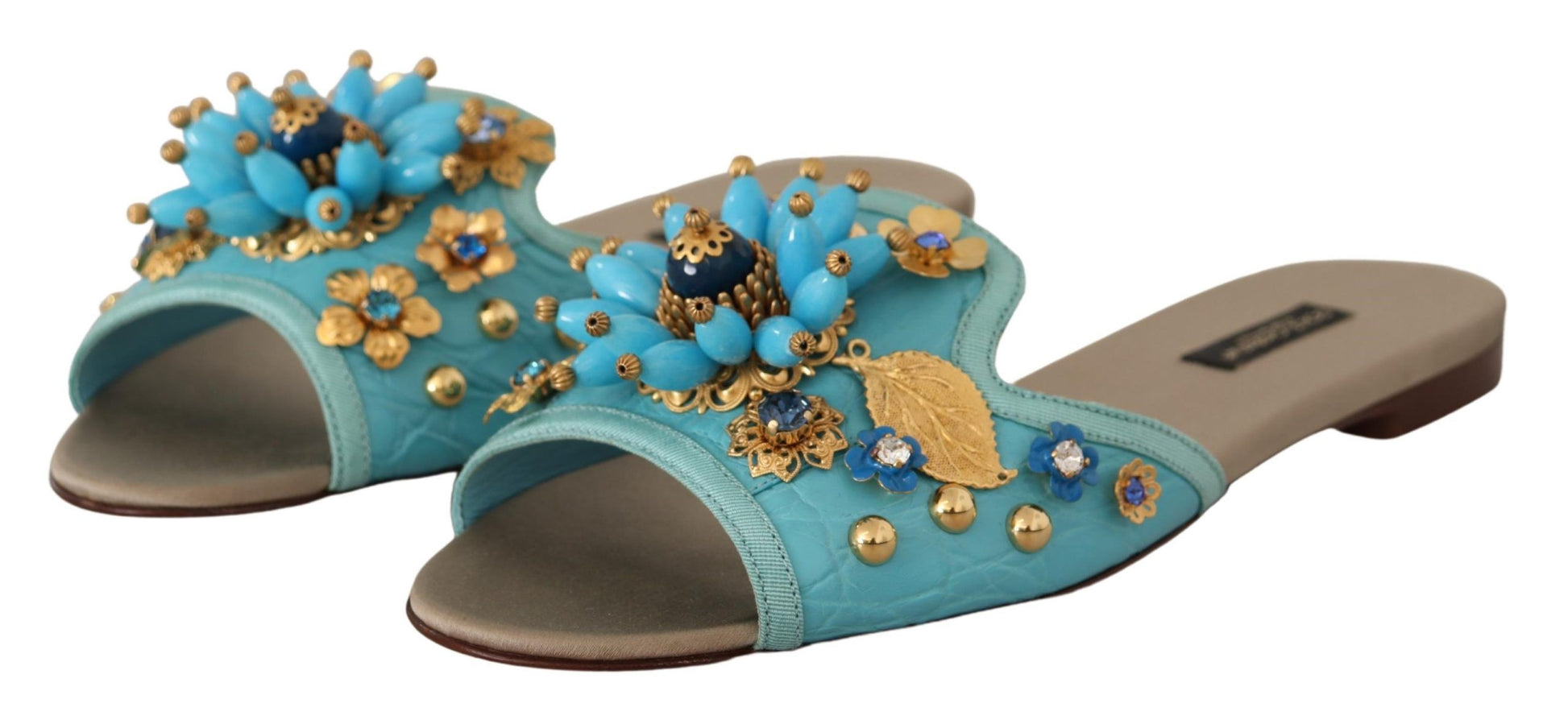 Sandales Dolce &amp; Gabbana en cuir exotique à cristaux bleus