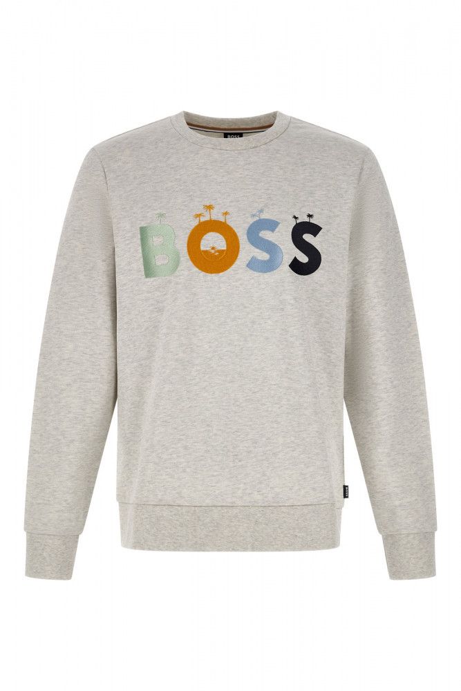 Sweat-shirt élégant en coton gris à col rond Hugo Boss
