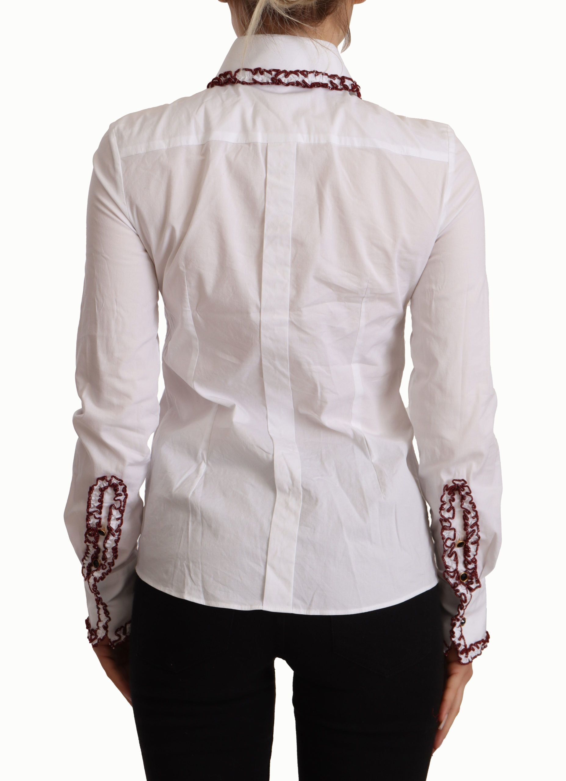 Chemise blanche en coton et dentelle à manches longues et col à volants Dolce &amp; Gabbana