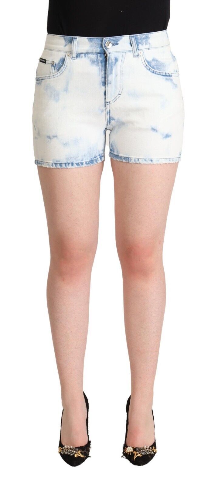 Short en jean taille moyenne en coton teinté bleu blanc Dolce &amp; Gabbana