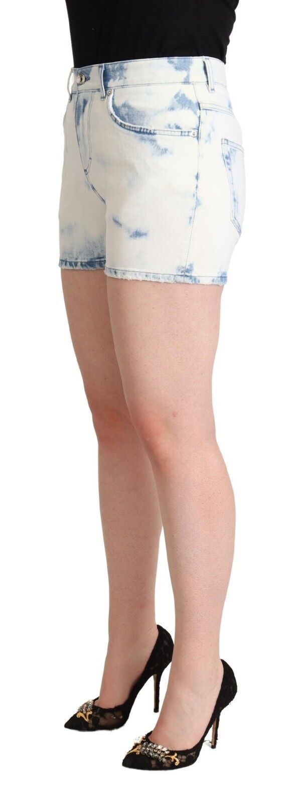 Short en jean taille moyenne en coton teinté bleu blanc Dolce &amp; Gabbana