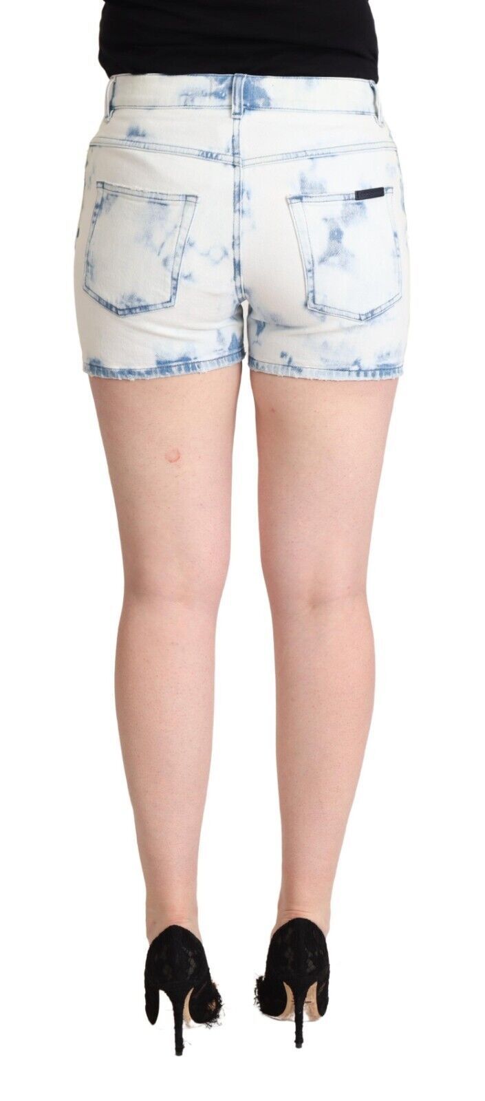 Short en jean taille moyenne en coton teinté bleu blanc Dolce &amp; Gabbana