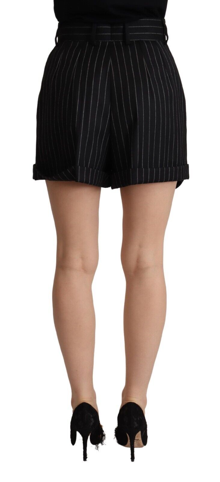 Pantalon bermuda taille haute en laine à rayures noires Dolce &amp; Gabbana