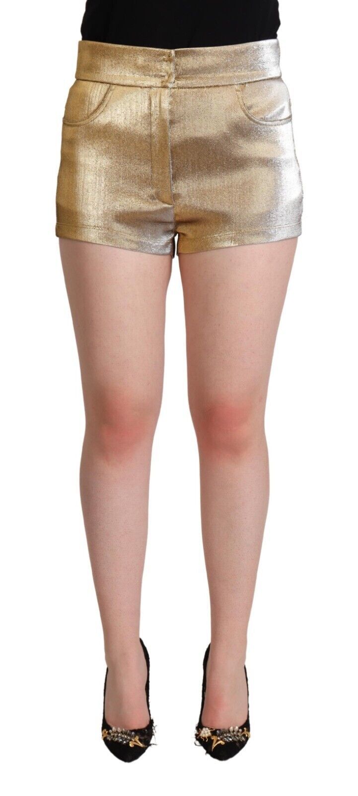 Short taille mi-haute en coton métallisé doré Dolce &amp; Gabbana