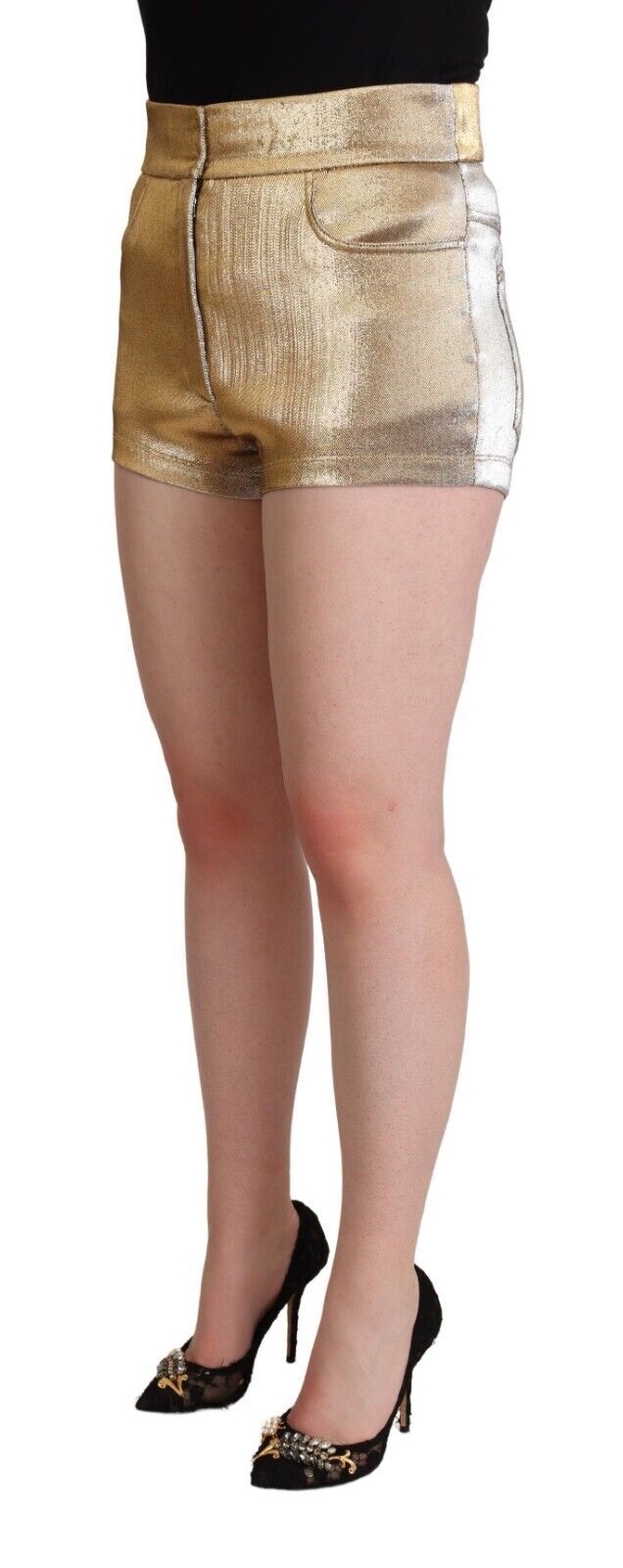 Short taille mi-haute en coton métallisé doré Dolce &amp; Gabbana