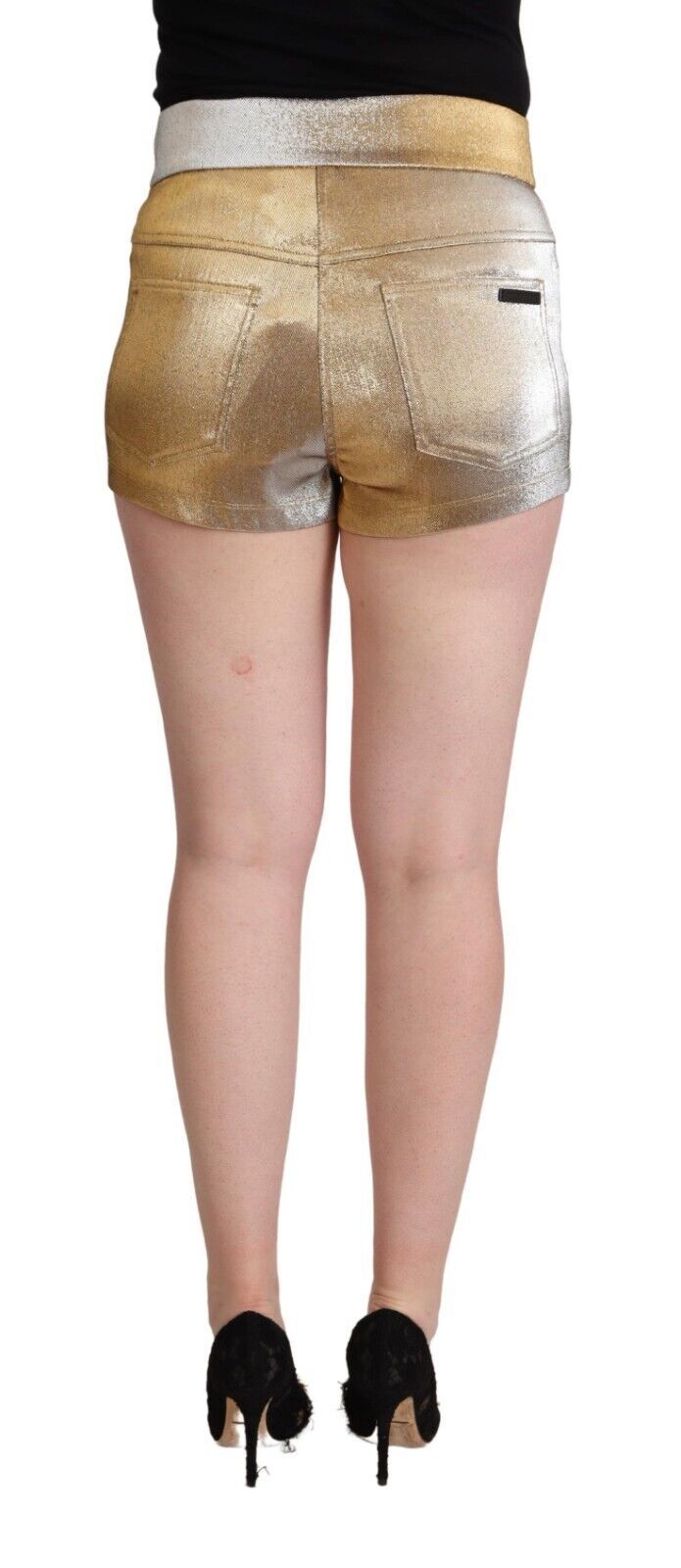 Short taille mi-haute en coton métallisé doré Dolce &amp; Gabbana