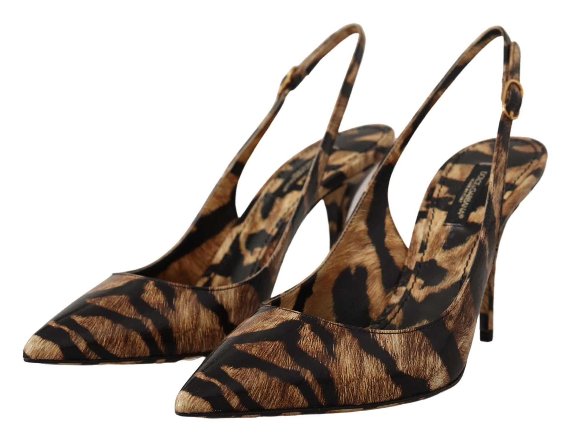 Chaussures à bride arrière en cuir marron Dolce &amp; Gabbana à motif tigre