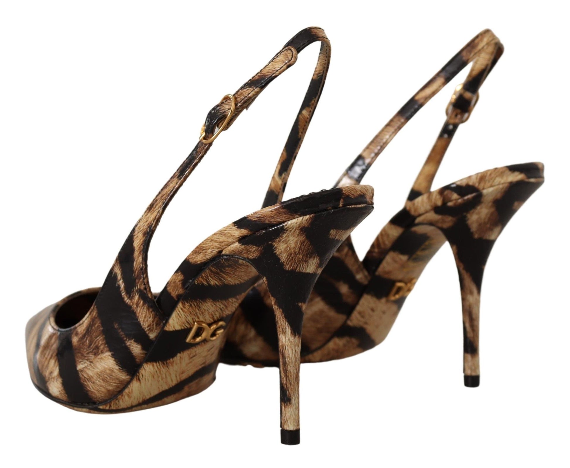 Chaussures à bride arrière en cuir marron Dolce &amp; Gabbana à motif tigre
